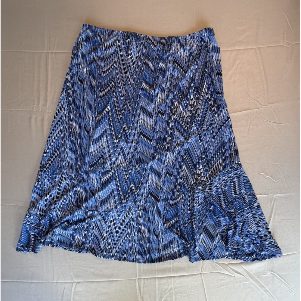 New Kim Rogers Blue Haven MIDI Flare Skirt Blue/Black Abstract Geometric XL